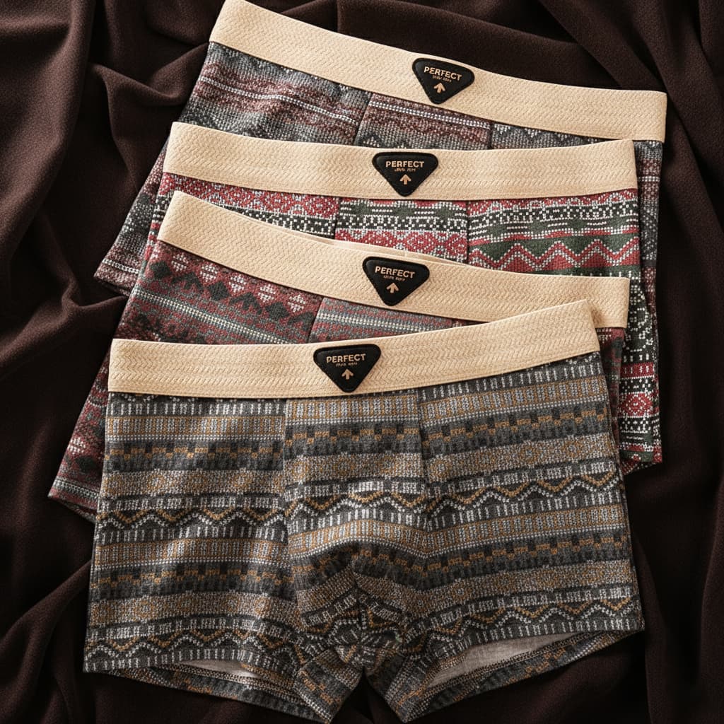 Men's organic cotton briefs, Nordic Fair Isle pattern, ultimate comfort & breathable design.