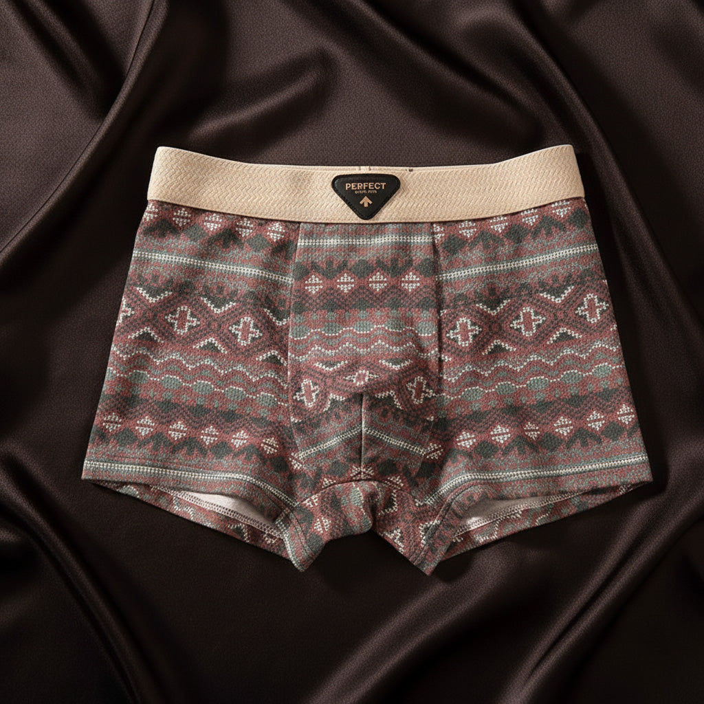 Stretchy organic cotton briefs for men, Fair Isle pattern, offers flexible, comfortable fit.