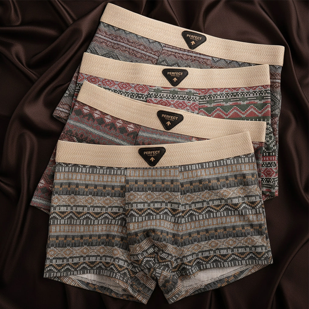 Eco-friendly men's organic cotton briefs, Nordic Fair Isle design for sustainable style & comfort.