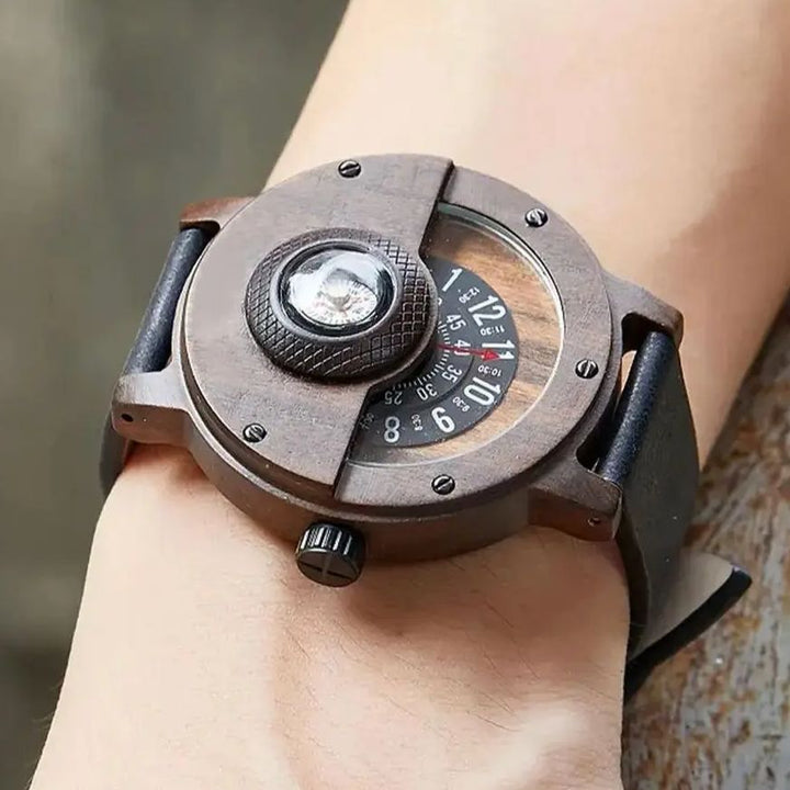 Unique men's organic wood & bamboo quartz watch; a durable, lightweight, and stylish casual accessory.