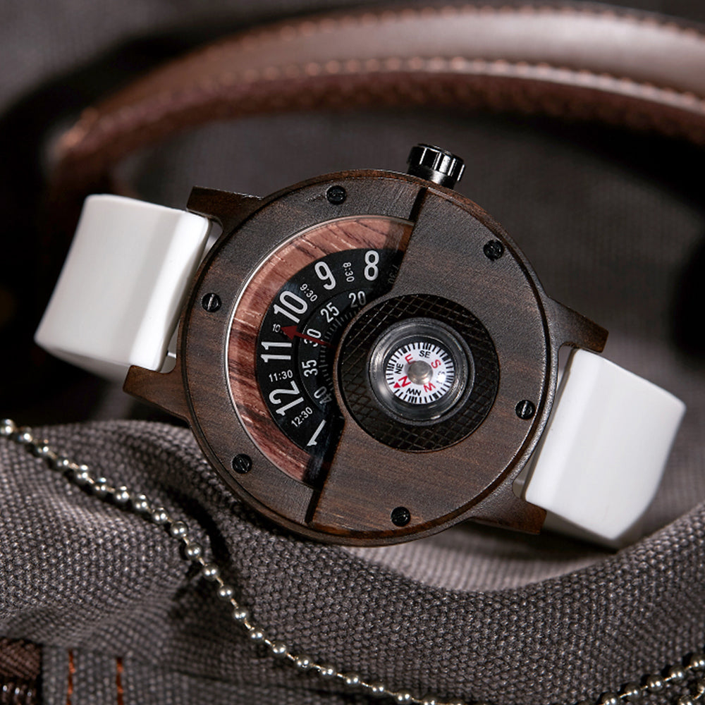 Men's casual organic wood & bamboo quartz watch; a naturally stylish and lightweight accessory for daily wear.