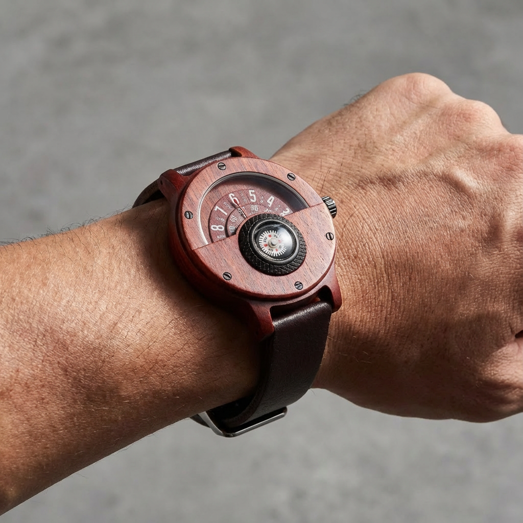Accurate men's quartz watch featuring an organic wood & bamboo design, perfect for a casual look.