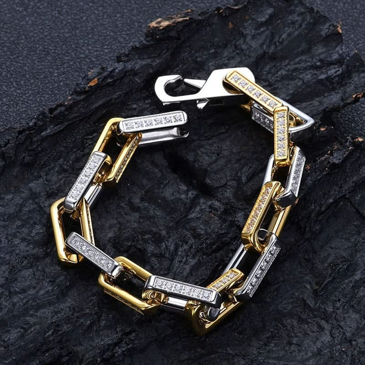 Assortment of men's Orion chainlink bracelets, gold & silver, with glittering zirconia stones.
