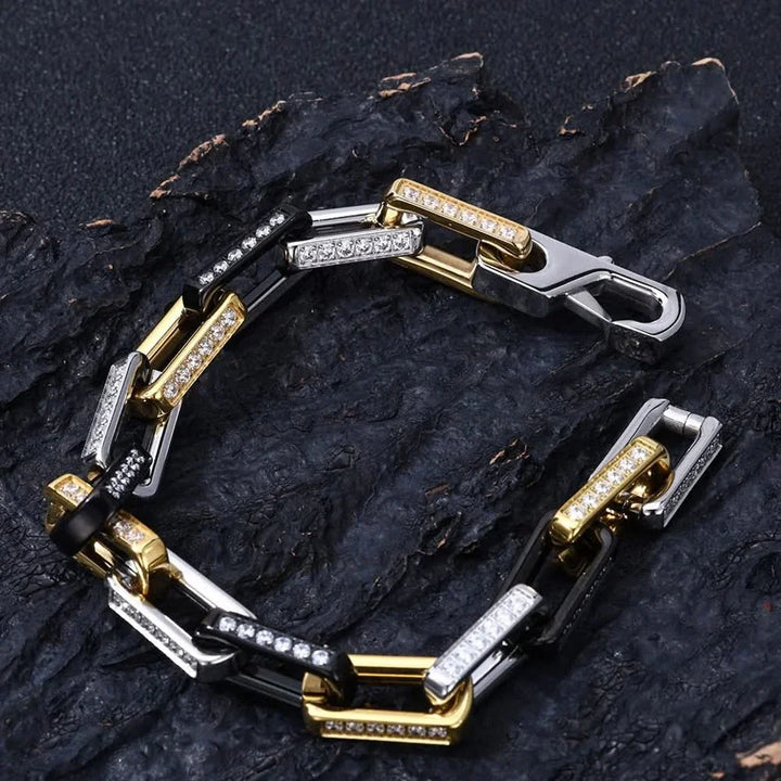 Modern men's Orion chainlink bracelet featuring brilliant zirconia stones, a sleek & stylish stainless steel accessory.