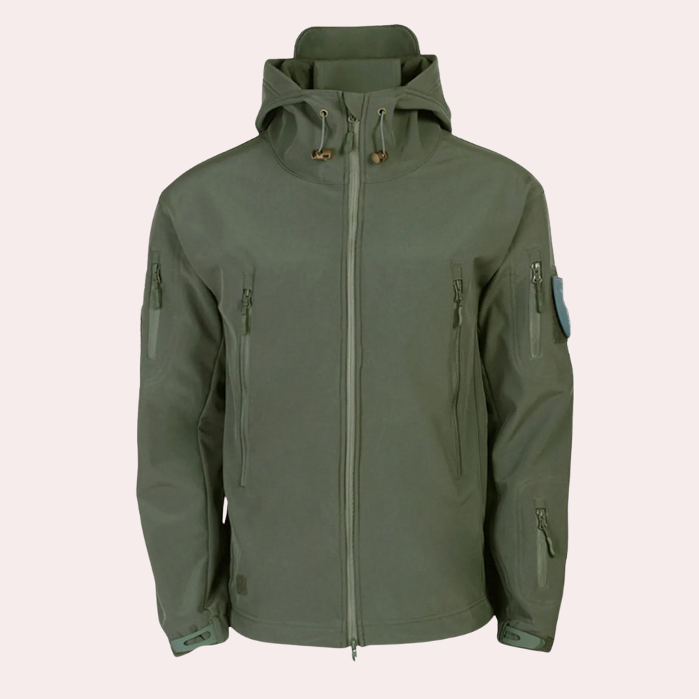 Back view of Orson men's rugged outdoor jacket, designed for weather-resistant performance and versatility.