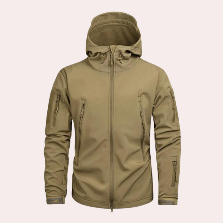 Orson men's utility jacket with practical pockets, weather-resistant design, ideal for camping and hiking.
