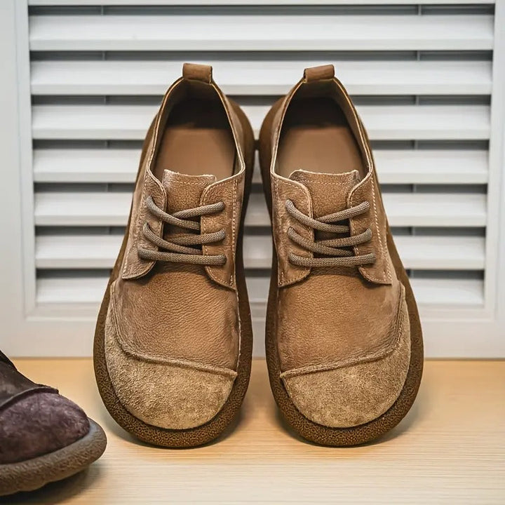 Men's orthopedic brown leather comfort loafers, perfect for everyday walking & support.