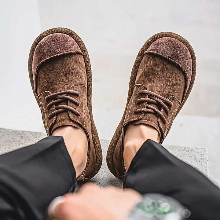 Brown leather men's orthopedic walking shoes, offering ultimate comfort and support.