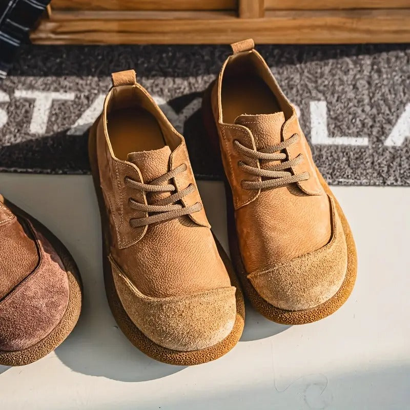 Breathable men's orthopedic slip-on loafers in brown leather, ideal for casual & dress.