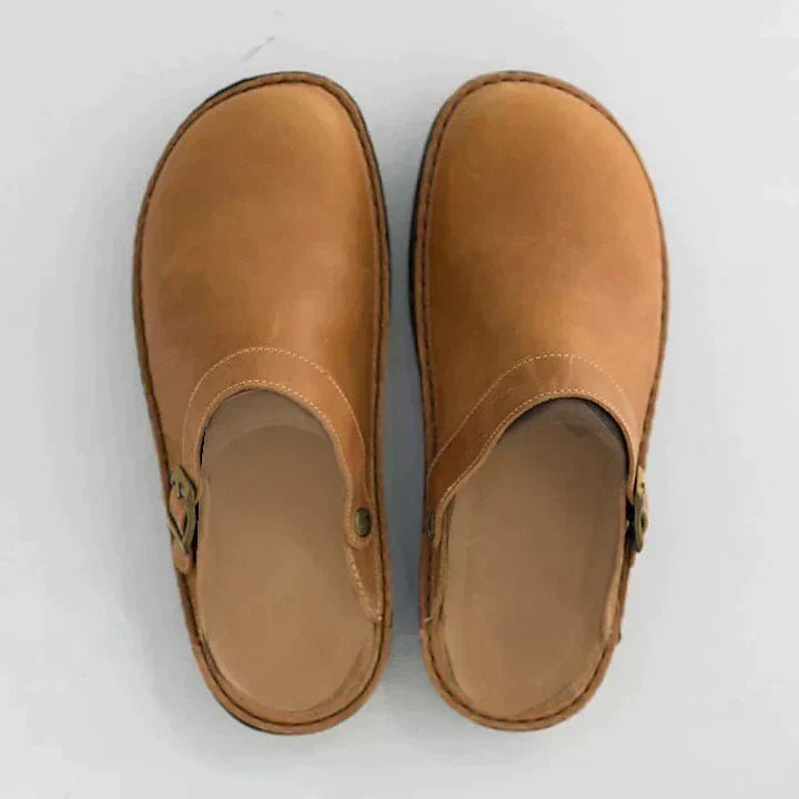 Side view of men's orthopedic comfort shoes, providing essential foot support for active or daily work.