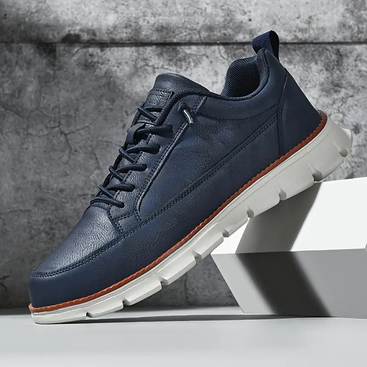 Men's orthopedic comfort sneakers, front view. All-day supportive walking shoes for everyday wear.