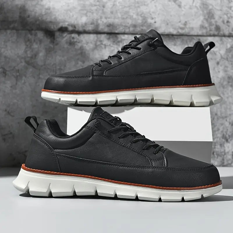 Ergonomic heel design of men's orthopedic sneakers. Supportive comfort footwear engineered for stability.