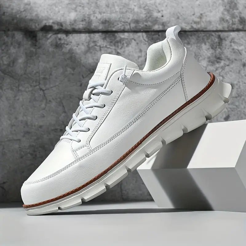 Man walking in comfortable orthopedic sneakers. Everyday casual shoes offering all-day support and style.