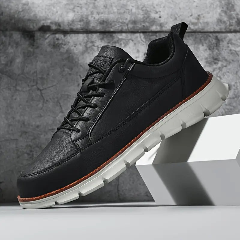 Durable rubber sole of men's orthopedic walking shoes. Non-slip comfort footwear designed for traction.