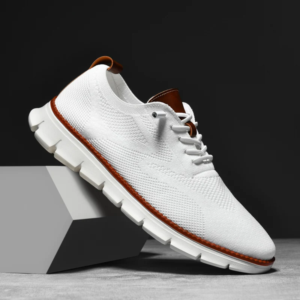 Modern men's orthopedic comfort shoes, with breathable Fly Knit upper and supportive sole.