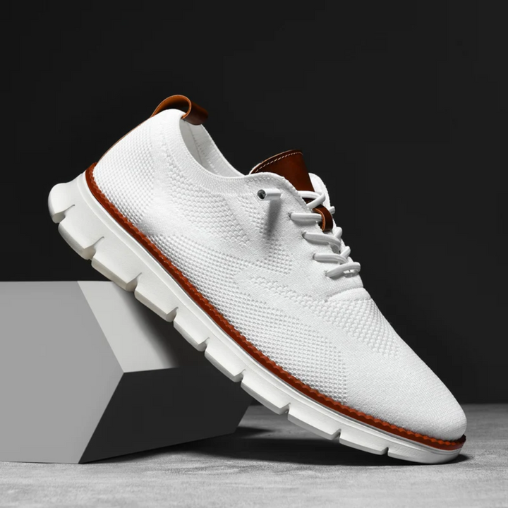 Modern men's orthopedic comfort shoes, with breathable Fly Knit upper and supportive sole.