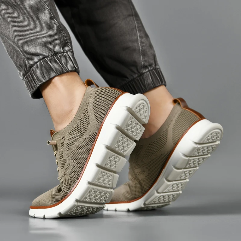 Men's athletic orthopedic Fly Knit shoes, lightweight and supportive for active walking.