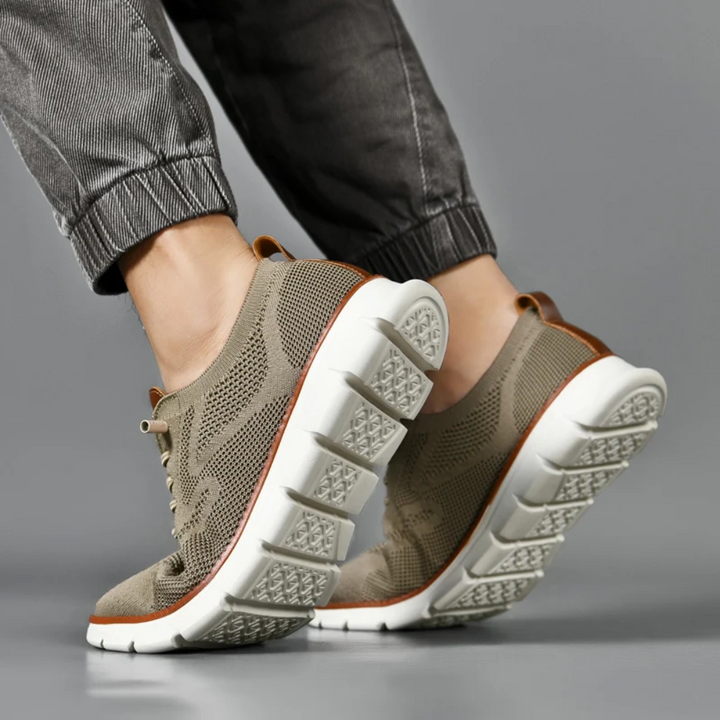 Men's athletic orthopedic Fly Knit shoes, lightweight and supportive for active walking.