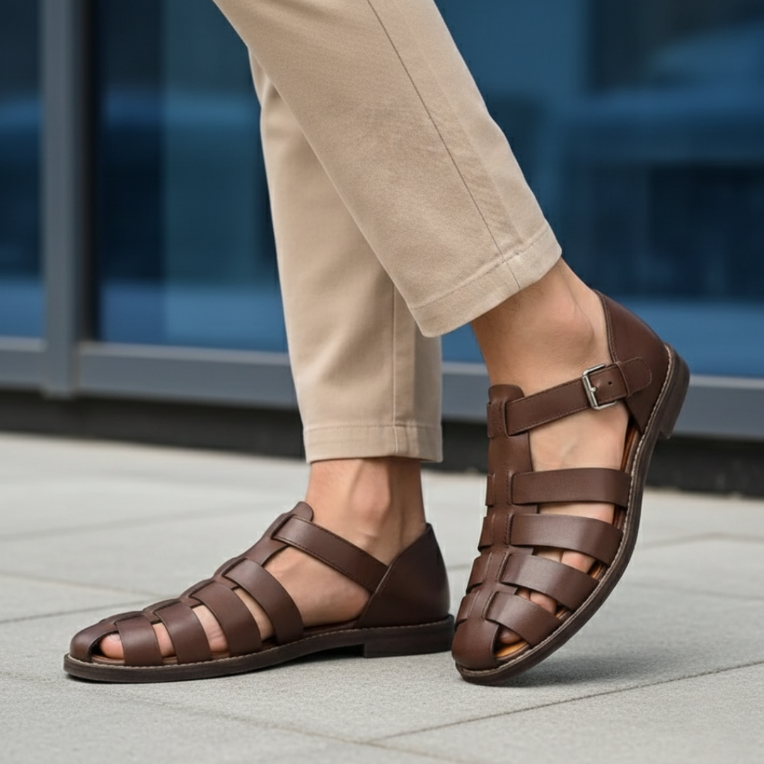 Comfortable men's orthopedic gladiator sandals. Provides foot support and breathability for casual summer wear.