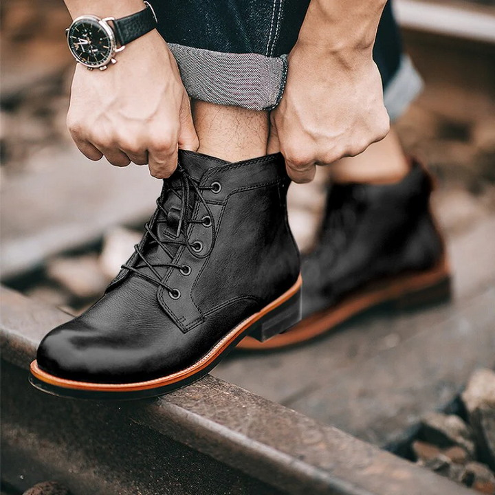 Men's orthopedic leather boots offering supreme comfort and foot support for everyday wear.