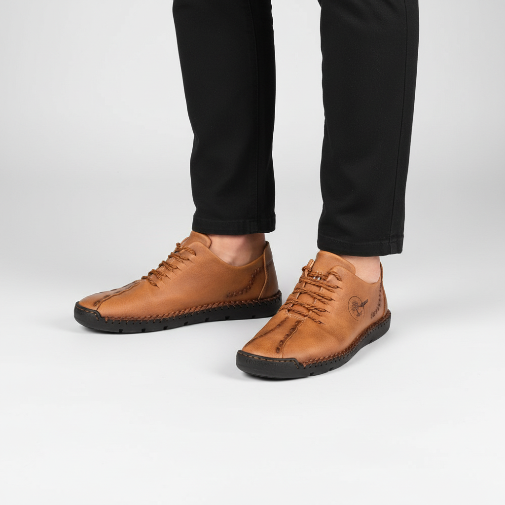 Side view of men's orthopedic leather sneakers, showcasing an ergonomic design for maximum comfort.