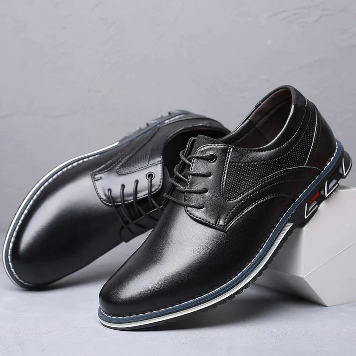 Men's orthopedic leather dress shoes by Finn, designed for all-day comfort, support, and professional style.