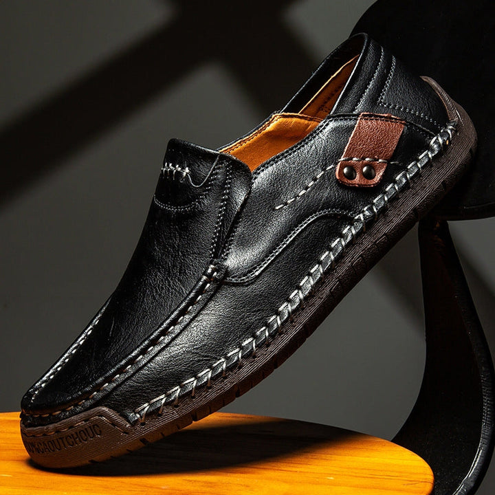 Men's orthopedic leather slip-on loafers for all-day comfort, featuring memory foam.
