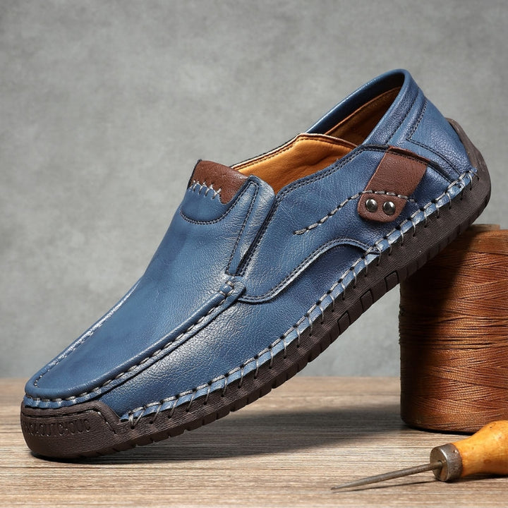 Orthopedic men's leather loafers, ideal comfort footwear for all-day wear and support.