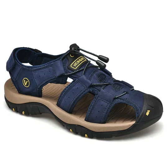 Summer men's comfort sandals for healthy feet. Orthopedic design ensures pain relief and robust foot support outdoors.