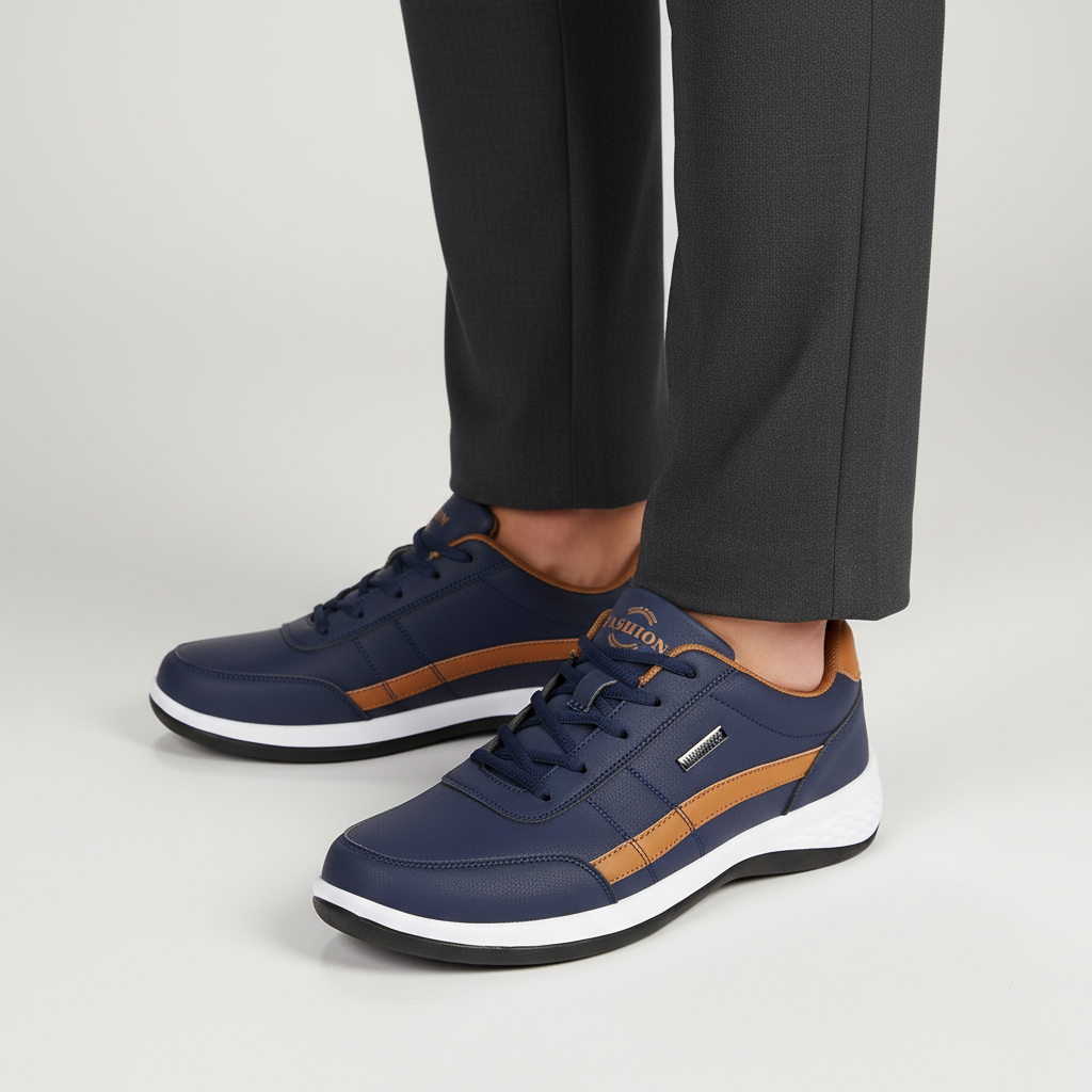 Men's slip-resistant comfort footwear for pain relief, front view.