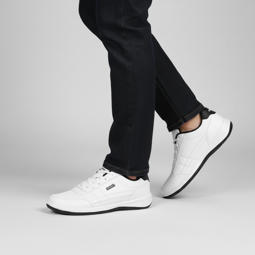 Orthopedic men's PU leather sneakers, ideal for walking and athletic use.