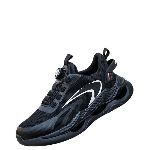 Men's orthopedic safety sneakers with steel toe, puncture resistant sole, and anti-slip grip for work.