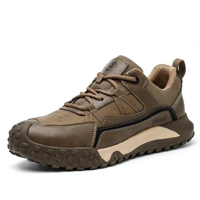 Men's safety work sneakers: steel toe, puncture resistant, anti-slip, orthopedic support, durable footwear.