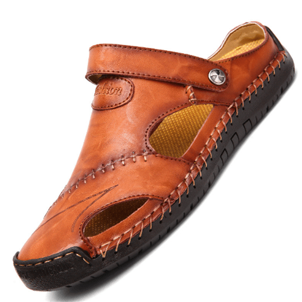 Black orthopedic men's sandals with adjustable straps, designed for optimal comfort & support.