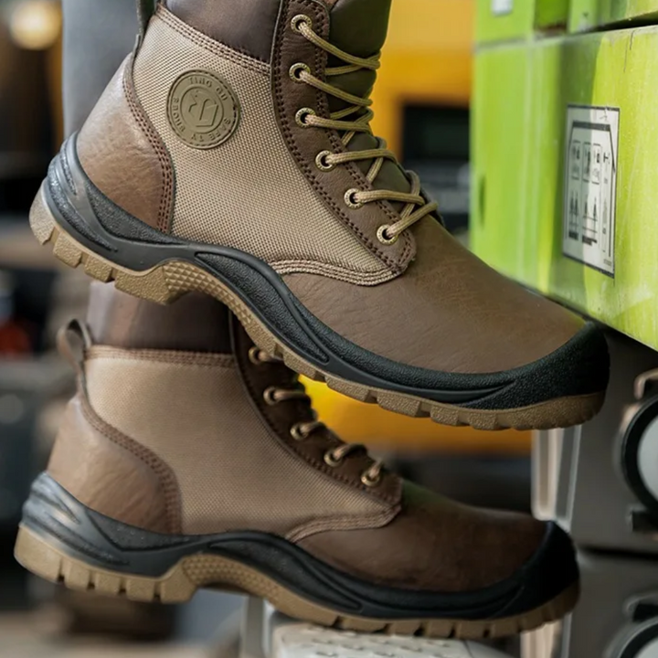 High-performance men's steel toe safety boots, engineered with orthopedic support for industrial protection.