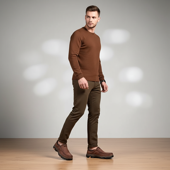 Men's orthopedic vegan leather comfort shoes in brown with supportive sole for casual wear
