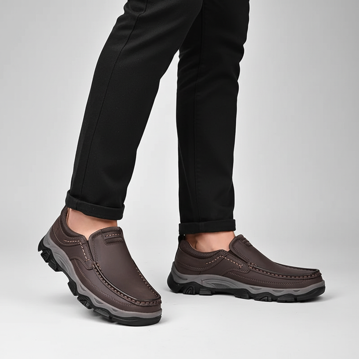 Side view of men's orthopedic comfort shoes made from vegan leather, ideal for daily wear