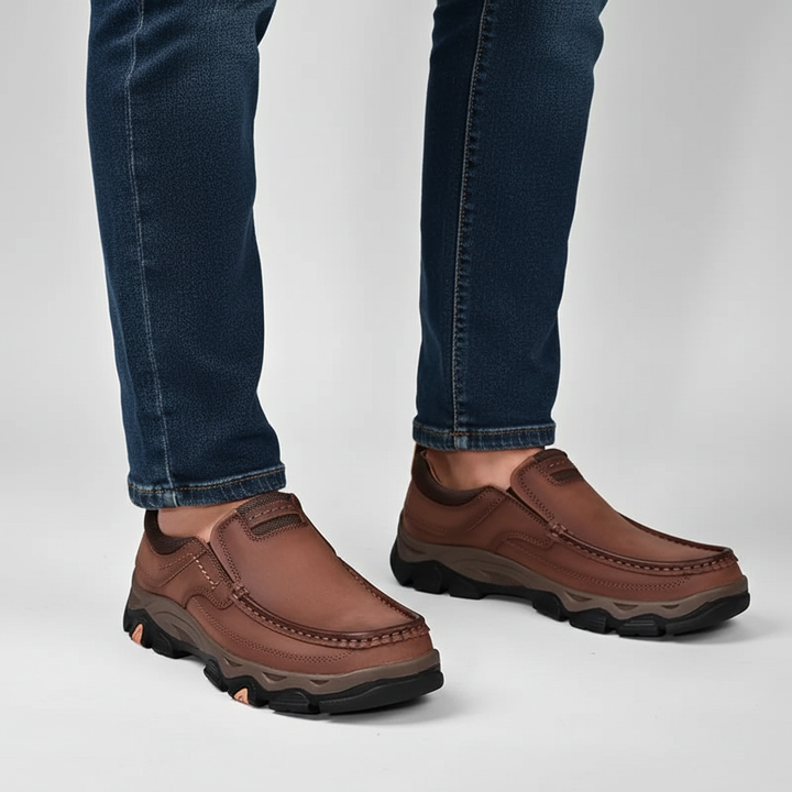Comfortable men's orthopedic footwear in vegan leather, perfect for foot support and casual style