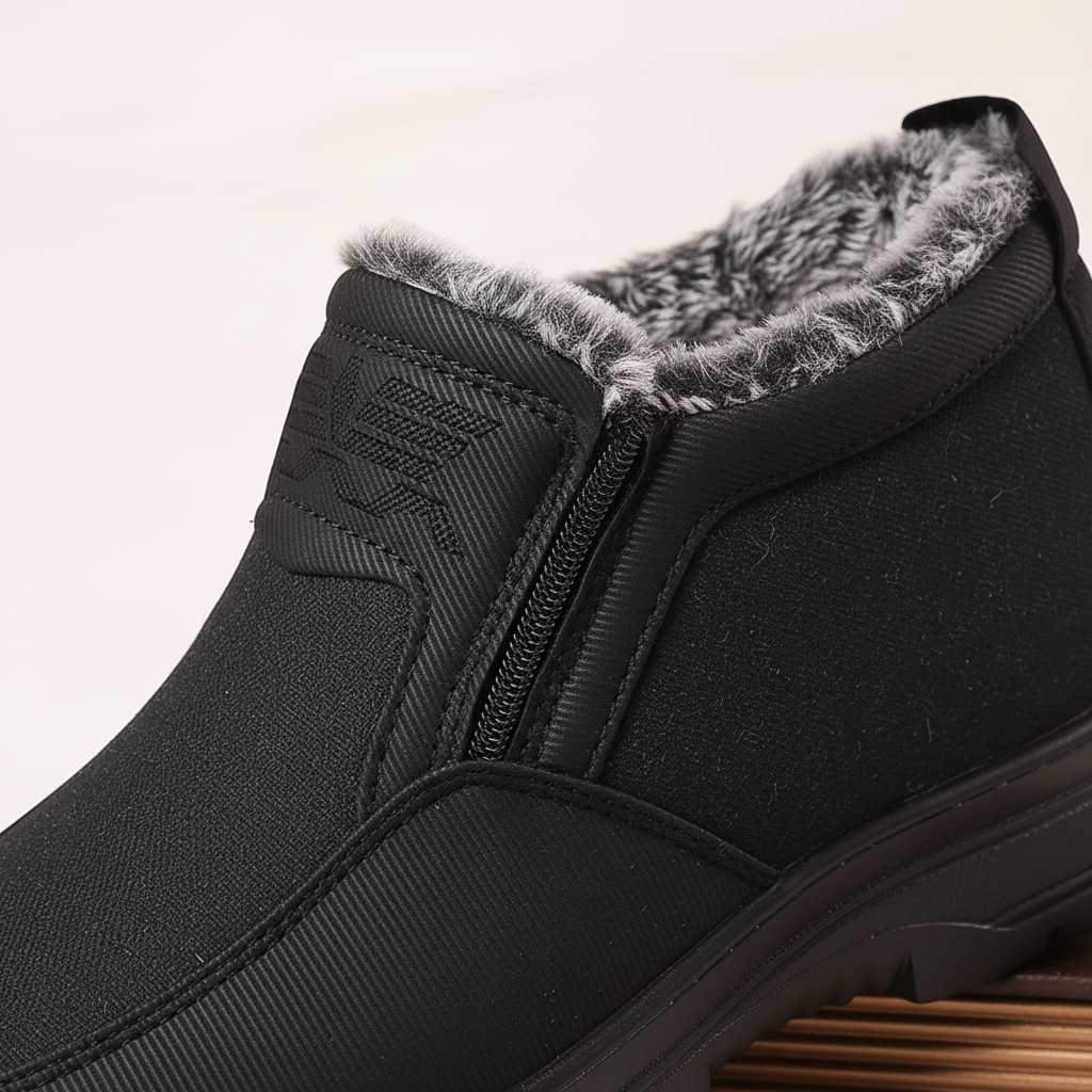 Pair of men's winter boots, non-slip sole and warm lining for cold weather