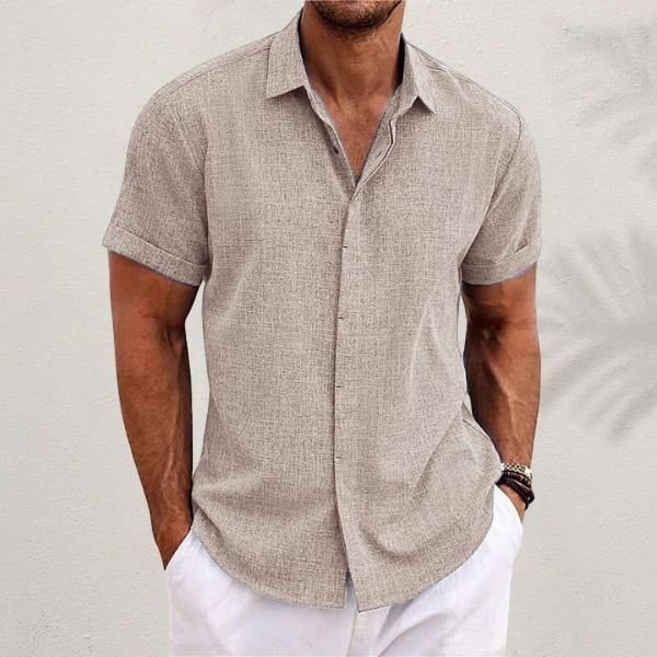 Oscar men's short sleeve casual shirt, made from a premium cotton-linen blend material