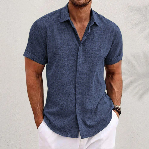 Oscar men's casual short sleeve shirt in a comfortable cotton-linen blend fabric