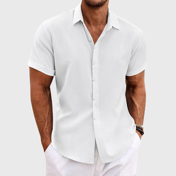 Oscar men's breathable short sleeve cotton-linen shirt, great for everyday casual style
