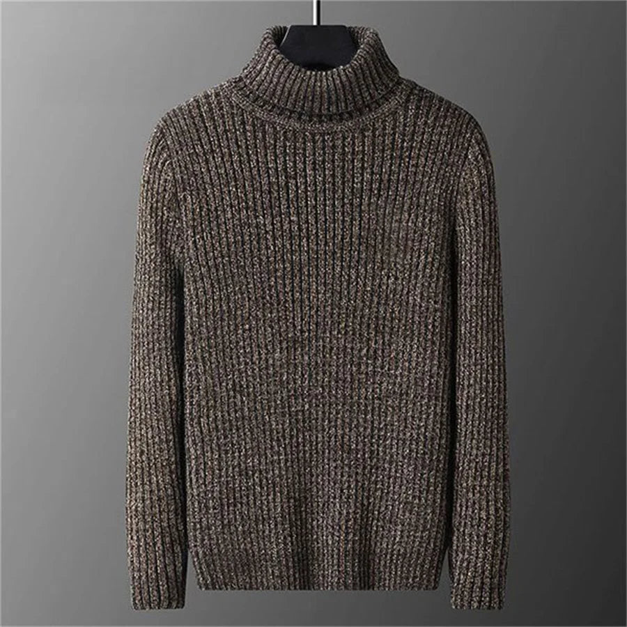 Cozy men's ribbed roll neck sweater, ideal for warm autumn & winter style. Comfortable turtleneck fashion.
