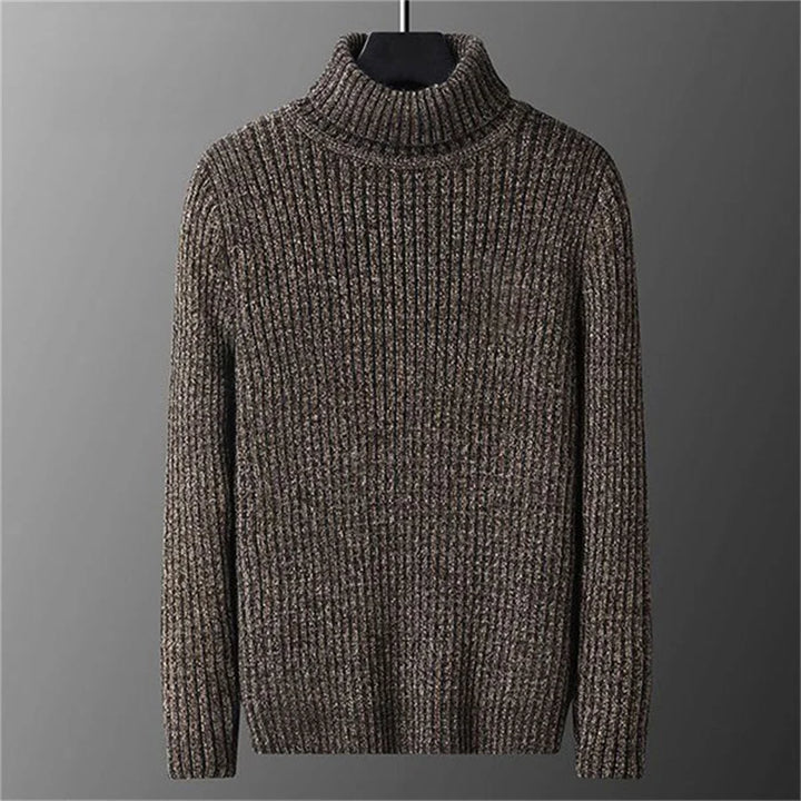 Cozy men's ribbed roll neck sweater, ideal for warm autumn & winter style. Comfortable turtleneck fashion.