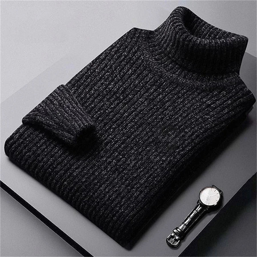 Comfortable men's fashion roll neck sweater, ribbed for a stylish & versatile look. Great for cold weather.