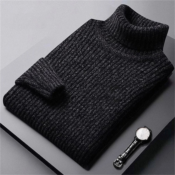 Comfortable men's fashion roll neck sweater, ribbed for a stylish & versatile look. Great for cold weather.