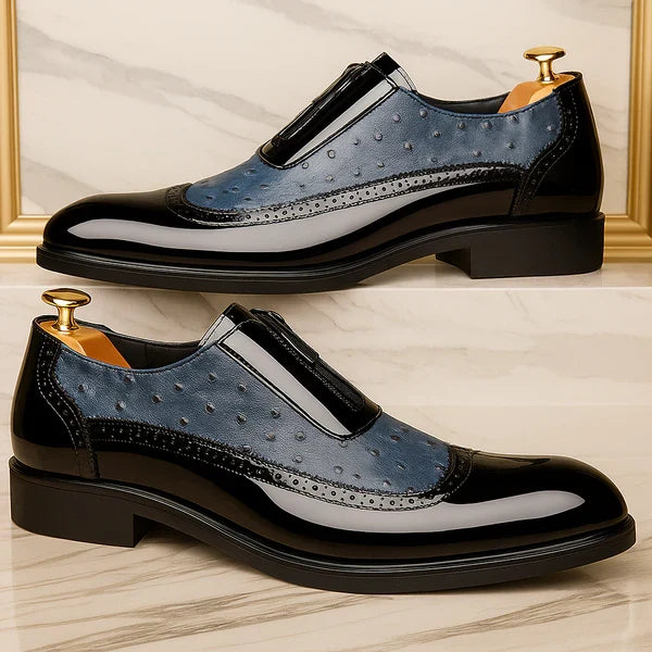 Men's elegant ostrich texture oxford dress shoes. Featuring a practical side zip for comfort and easy wear.