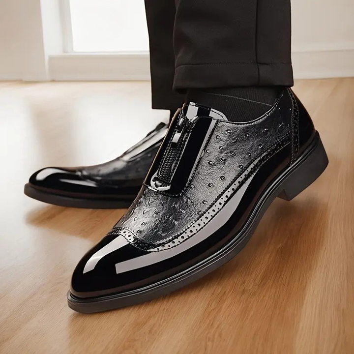 Formal men's ostrich texture oxford shoes, perfect for business or special occasions. Includes a discrete side zip.