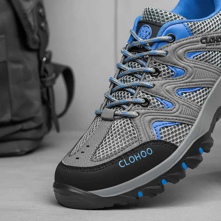 Side view of men's hiking shoes, comfortable & durable design for outdoor adventures