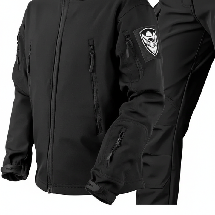 Khaki men's waterproof jacket and pants set, ideal for tactical and outdoor adventures